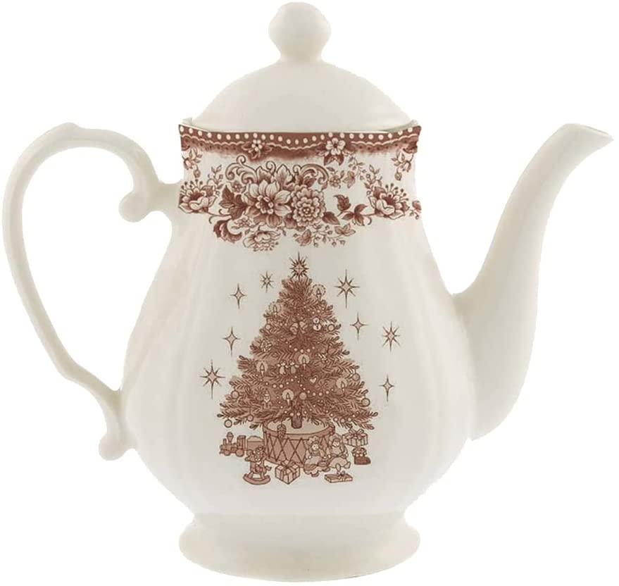 Teiera natalizia DIANA ROSE ceramica bianca e decori rossi - 965 ml - Blanc Mariclo